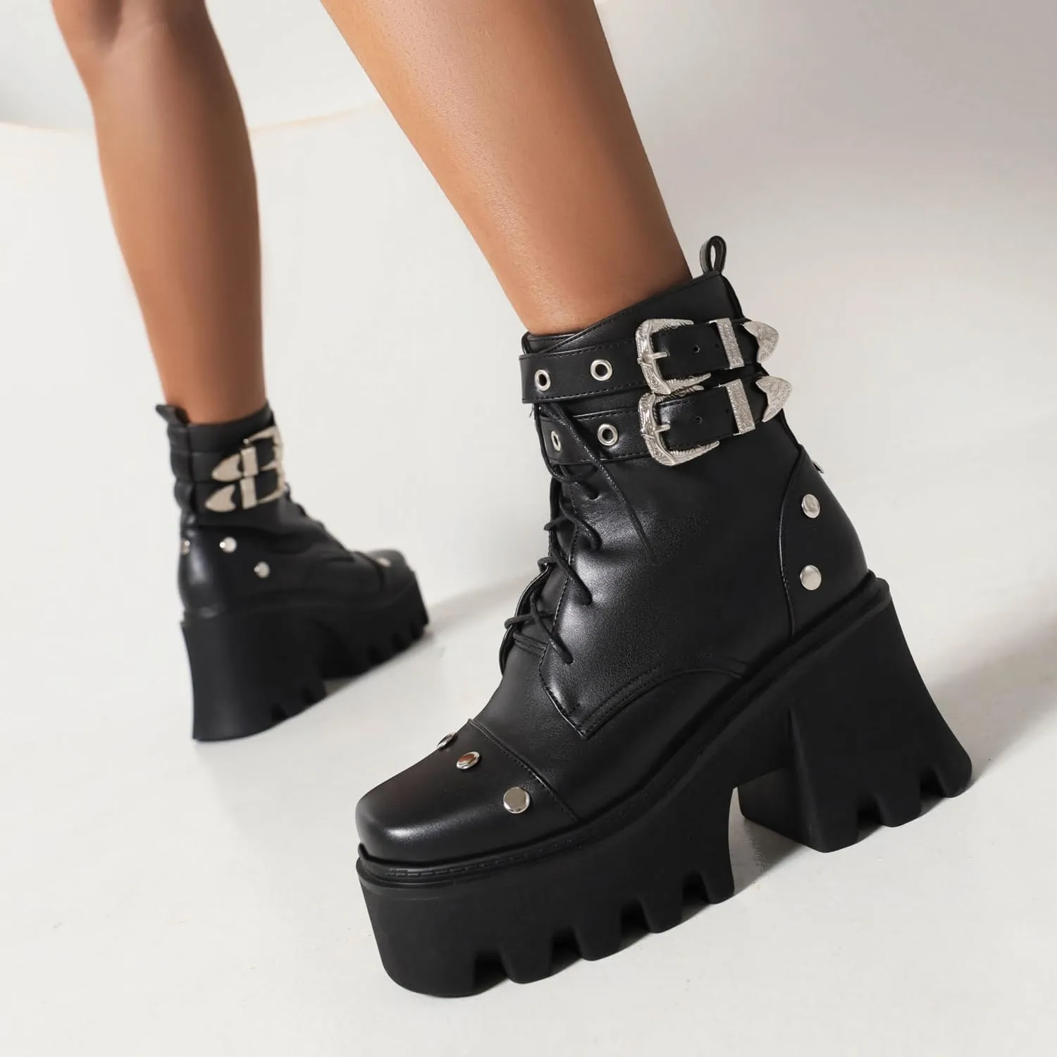 Women's Goth Platform Combat Boots, Gothic Chunky Heel Ankle Boots, Punk Fashion Booties