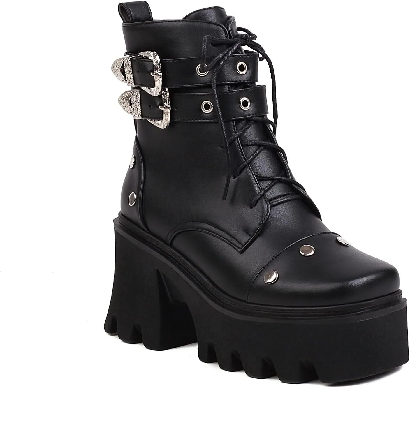 Women's Goth Platform Combat Boots, Gothic Chunky Heel Ankle Boots, Punk Fashion Booties