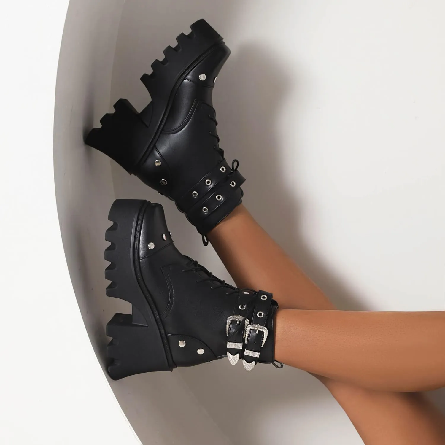 Women's Goth Platform Combat Boots, Gothic Chunky Heel Ankle Boots, Punk Fashion Booties