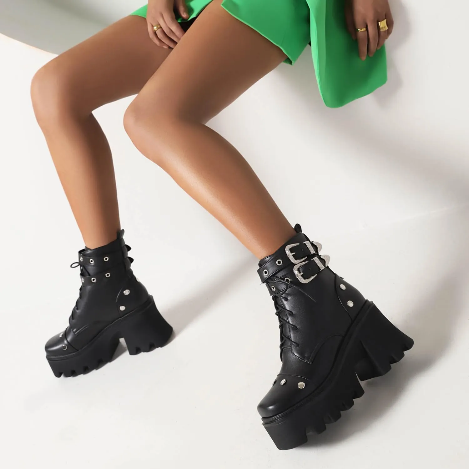Women's Goth Platform Combat Boots, Gothic Chunky Heel Ankle Boots, Punk Fashion Booties