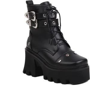 Women's Goth Platform Combat Boots, Gothic Chunky Heel Ankle Boots, Punk Fashion Booties