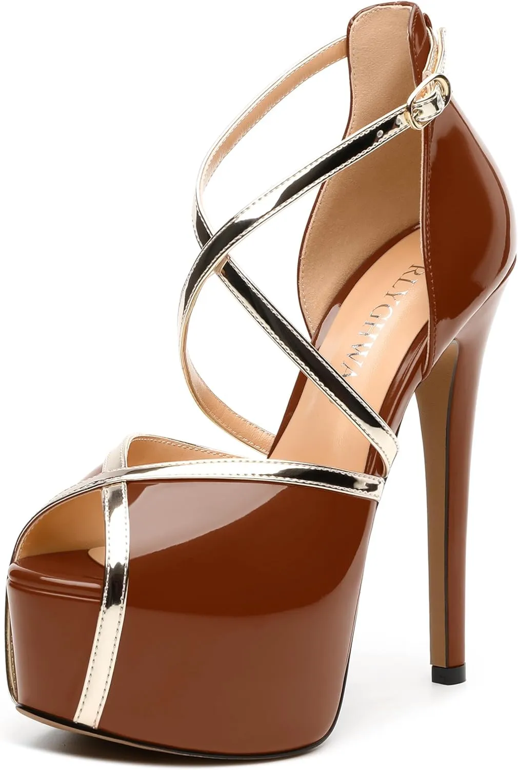 Womens Heeled Sandals, Round Open Toe Stiletto Heel Platform Sandals for Women, Buckle Fashion Adjustable Ankle Strap Party Dress Wedding High Heel Sandals