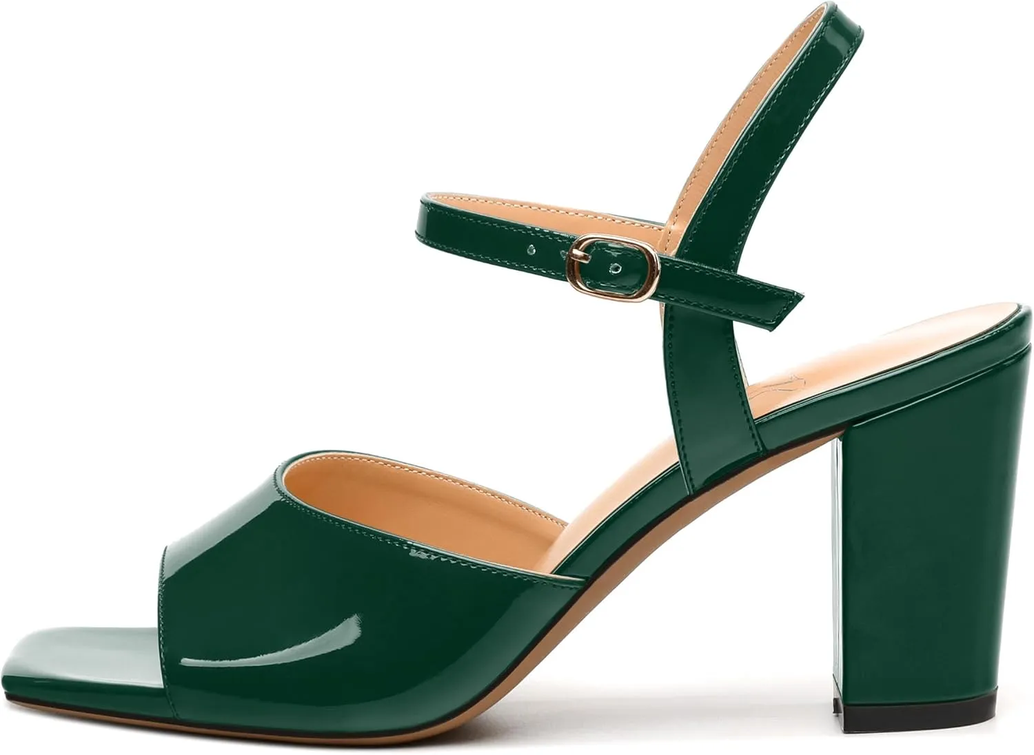 Womens Heeled Sandals Square Toe Ankle Strap Sandals High Block Chunky Heels Party Wedding Dress Slingback Sandals 3.3