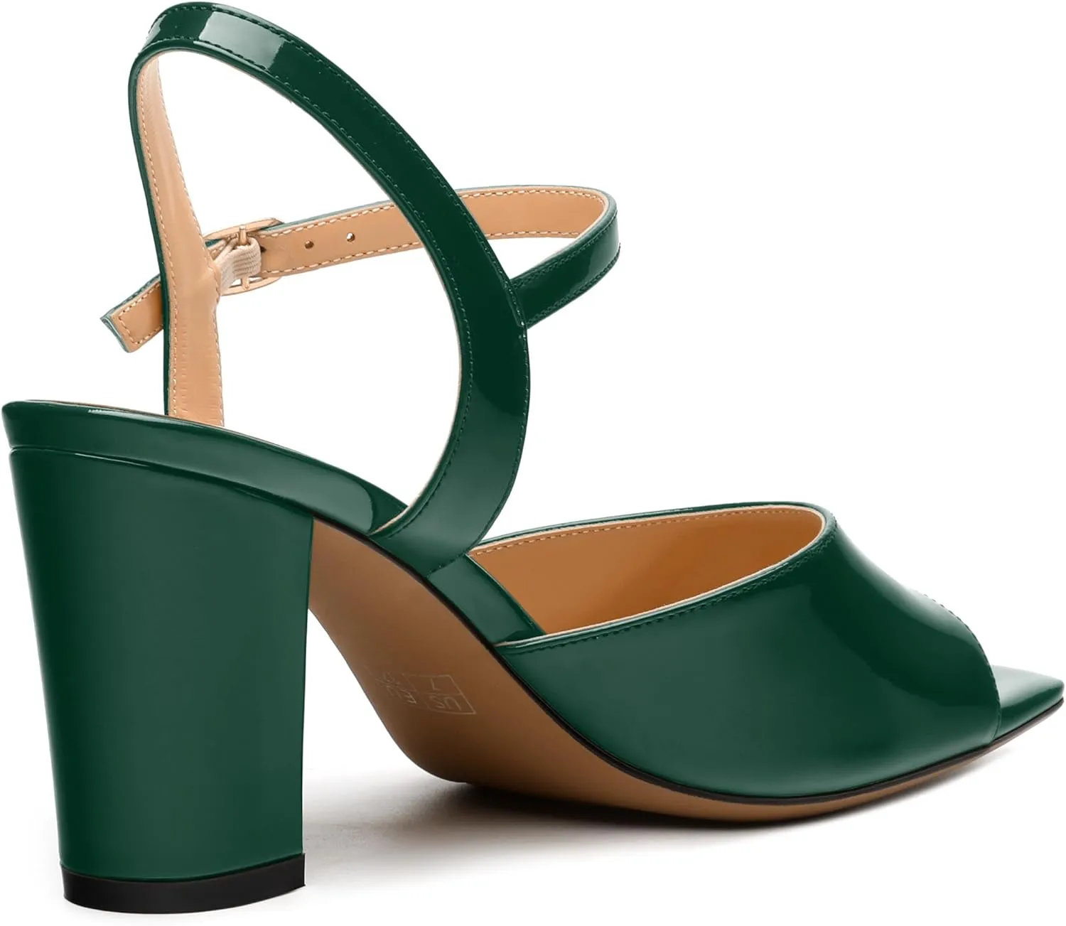 Womens Heeled Sandals Square Toe Ankle Strap Sandals High Block Chunky Heels Party Wedding Dress Slingback Sandals 3.3