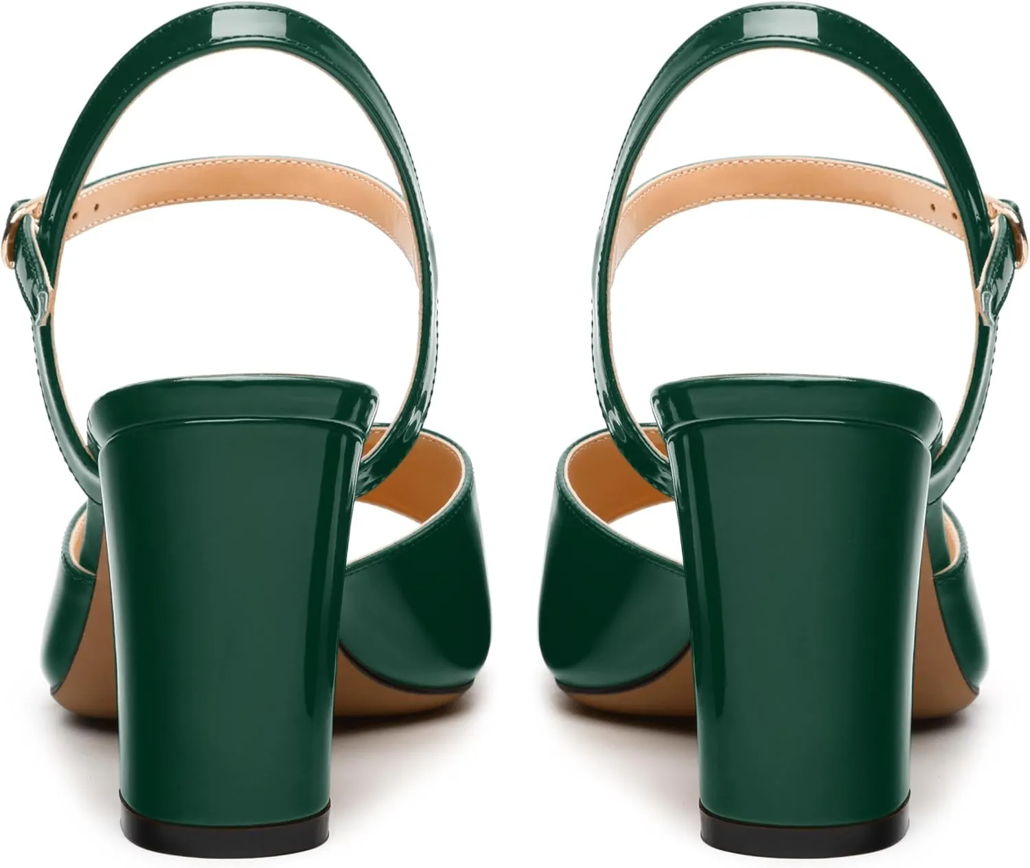 Womens Heeled Sandals Square Toe Ankle Strap Sandals High Block Chunky Heels Party Wedding Dress Slingback Sandals 3.3