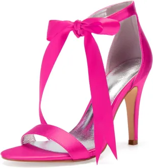 Women's High Heeled Shoes for Women 2025 Ribbon Tie Stiletto Sandals Heels Satin Open Toe Wedding Bridal Pumps for Party Prom
