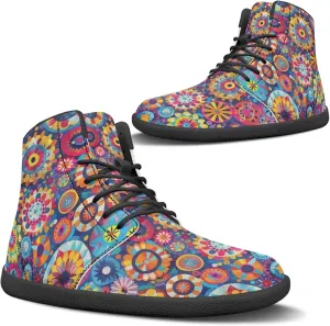Women's High Top Sneakers Lace Up PU Leather Shoes with Flat Soles and Bandage, Fashionable Walking Shoes