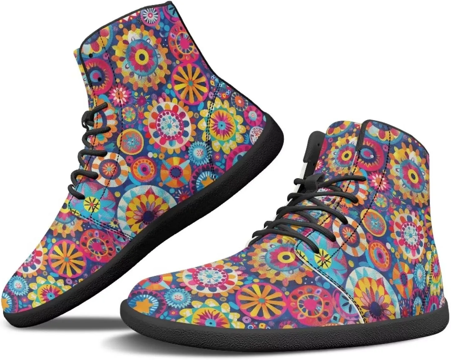 Women's High Top Sneakers Lace Up PU Leather Shoes with Flat Soles and Bandage, Fashionable Walking Shoes