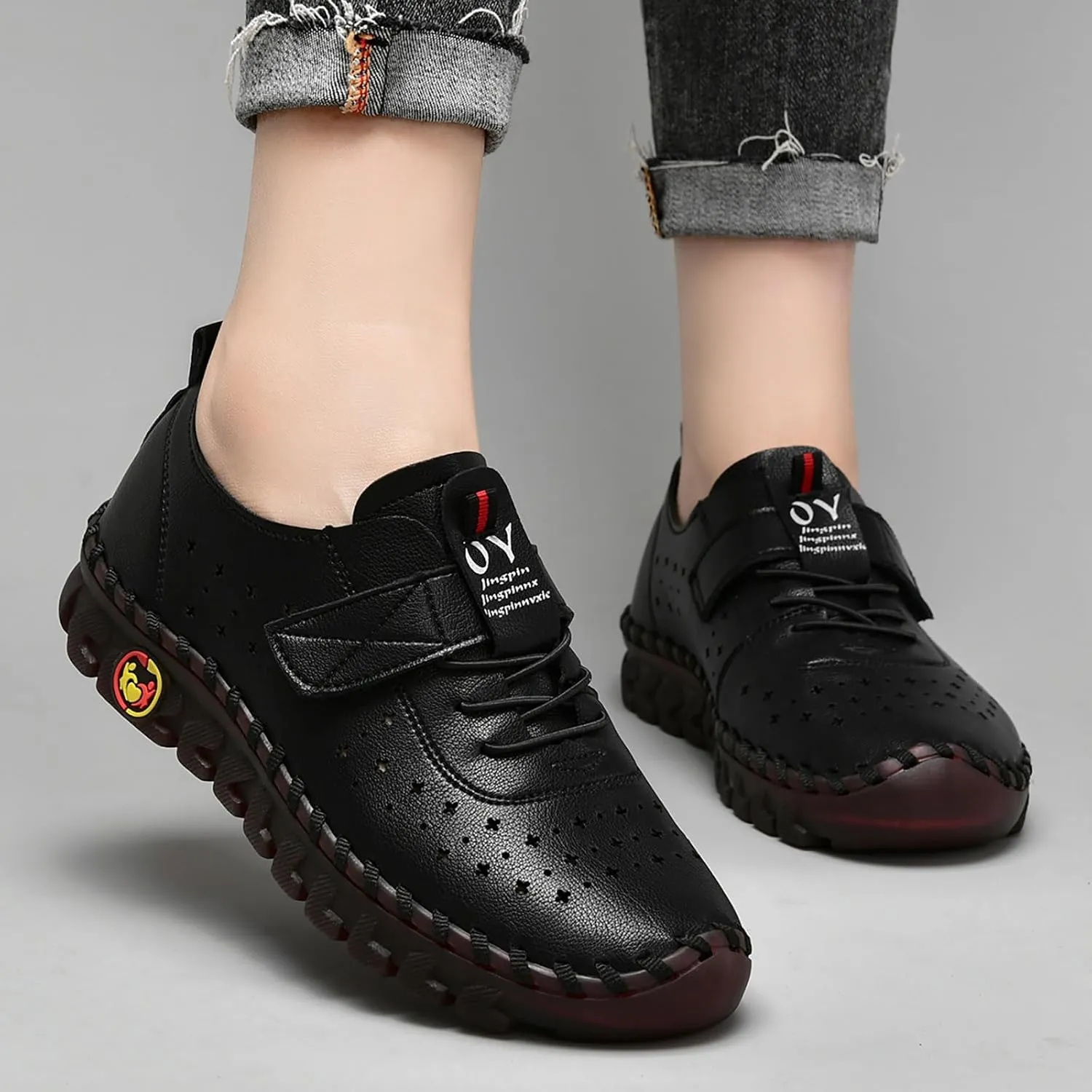 Women's Hollow Beef Tendon Soft Bottom Slip-on Flat Loafers,Fashion Hand Sewing Non-Slip Oxford Breathable Orthotic 4D Pain Relief Comfy Walk Casual Shoes