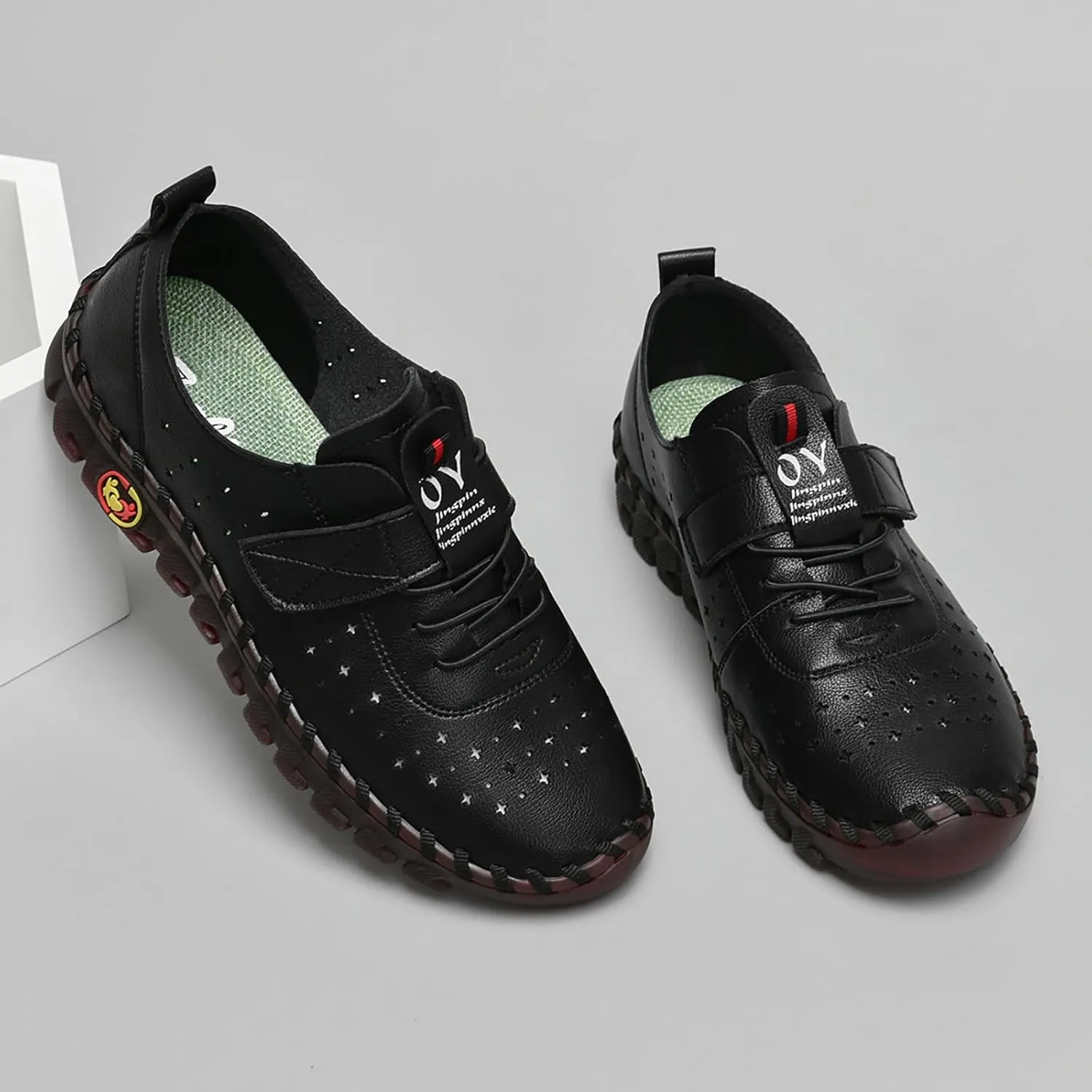 Women's Hollow Beef Tendon Soft Bottom Slip-on Flat Loafers,Fashion Hand Sewing Non-Slip Oxford Breathable Orthotic 4D Pain Relief Comfy Walk Casual Shoes