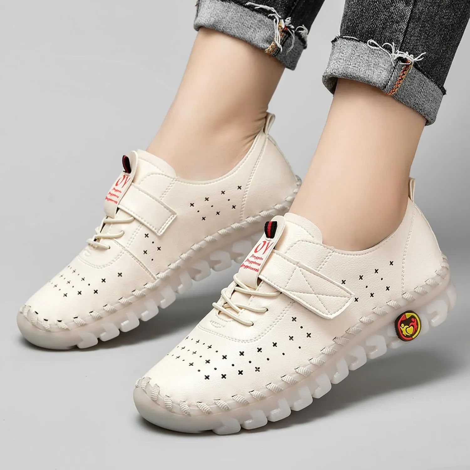 Women's Hollow Beef Tendon Soft Bottom Slip-on Flat Loafers,Fashion Hand Sewing Non-Slip Oxford Breathable Orthotic 4D Pain Relief Comfy Walk Casual Shoes