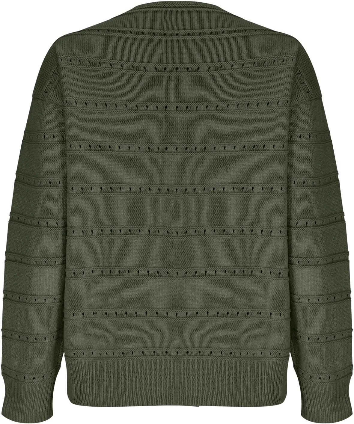 Women's Hollow Out Knitted Sweater Boat Neck Long Sleeve Pullover Top Crochet Solid Color Casual Loose Fit Sweaters