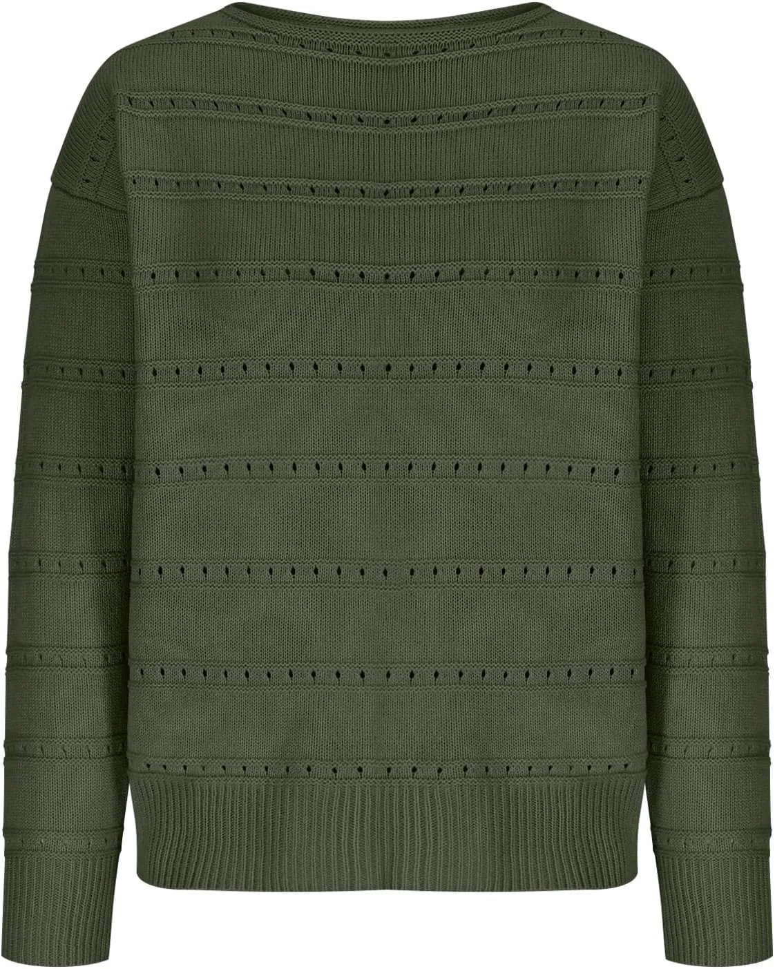 Women's Hollow Out Knitted Sweater Boat Neck Long Sleeve Pullover Top Crochet Solid Color Casual Loose Fit Sweaters