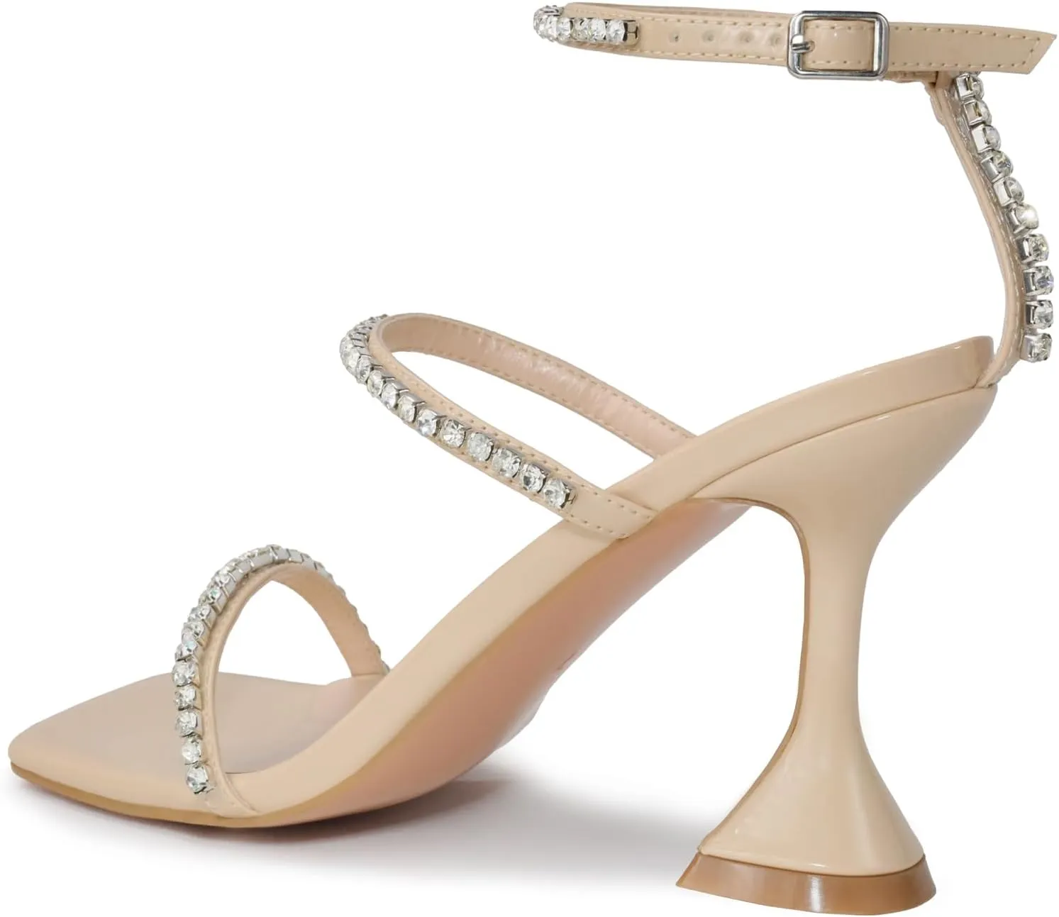 Women's Kitten Heel Rhinestone Sandals Lace Up Square Open Toe Heels Sparkly Sandals with Stiletto Buckle Strap for Dress Party Prom Wedding High Heeled Shoes