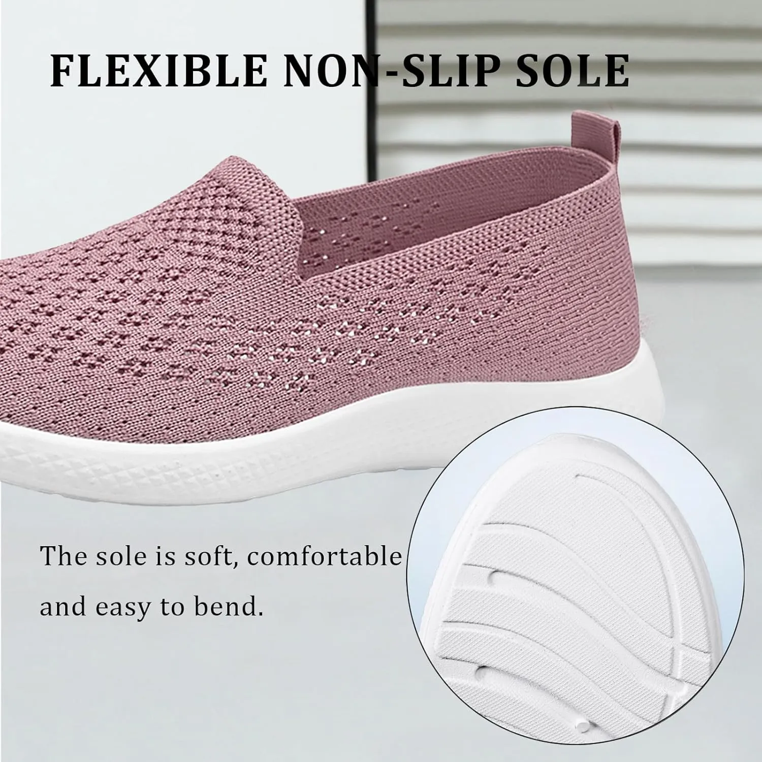 Women's Knitted Slip On Orthopedic Walking Shoes Breathable Mesh Round Toe Low Top Flat Shoes Soft Sole Non-Slip Sneakers Loafers Comfortable Lightweight