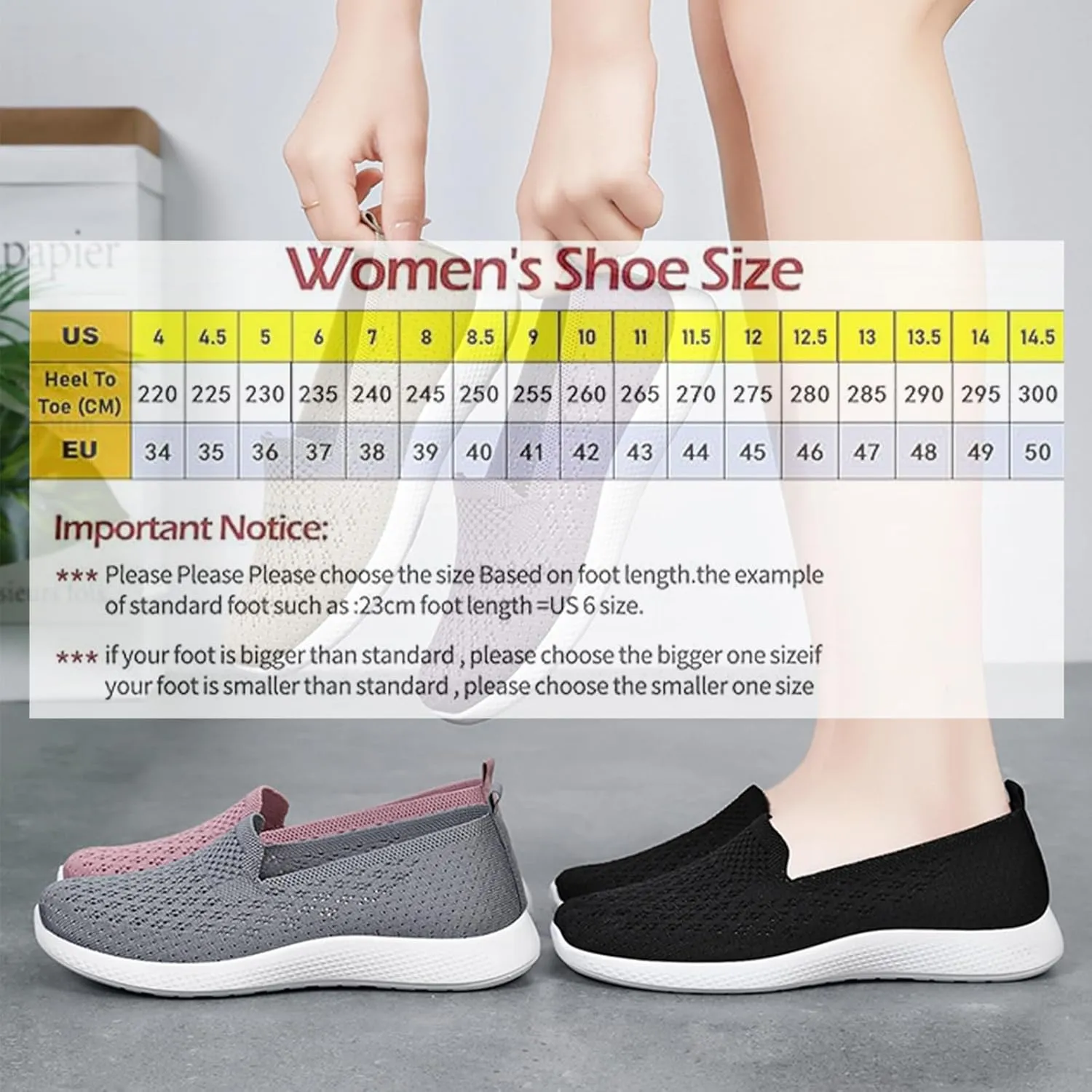 Women's Knitted Slip On Orthopedic Walking Shoes Breathable Mesh Round Toe Low Top Flat Shoes Soft Sole Non-Slip Sneakers Loafers Comfortable Lightweight