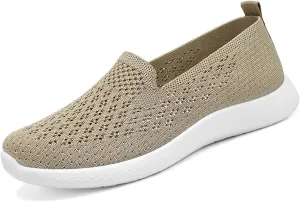 Women's Knitted Slip On Orthopedic Walking Shoes Breathable Mesh Round Toe Low Top Flat Shoes Soft Sole Non-Slip Sneakers Loafers Comfortable Lightweight