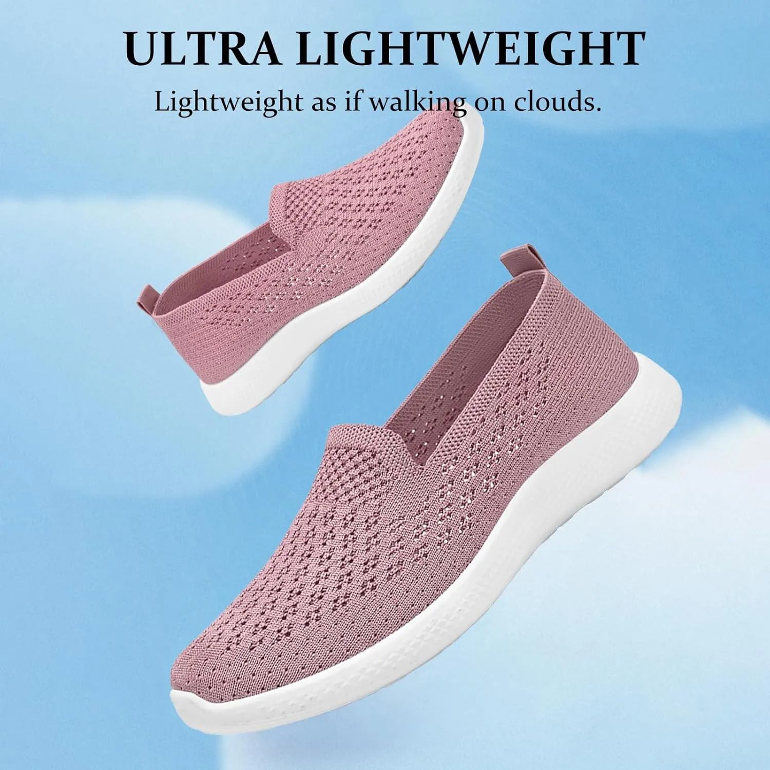 Women's Knitted Slip On Orthopedic Walking Shoes Breathable Mesh Round Toe Low Top Flat Shoes Soft Sole Non-Slip Sneakers Loafers Comfortable Lightweight