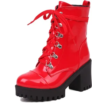 Women's Lace Up Combat Ankle Boots Platform Goth Boots Punk Motorcycle Lug Sole Ankle Booties Chunky High Heel Round Toe Side Zipper Shoes