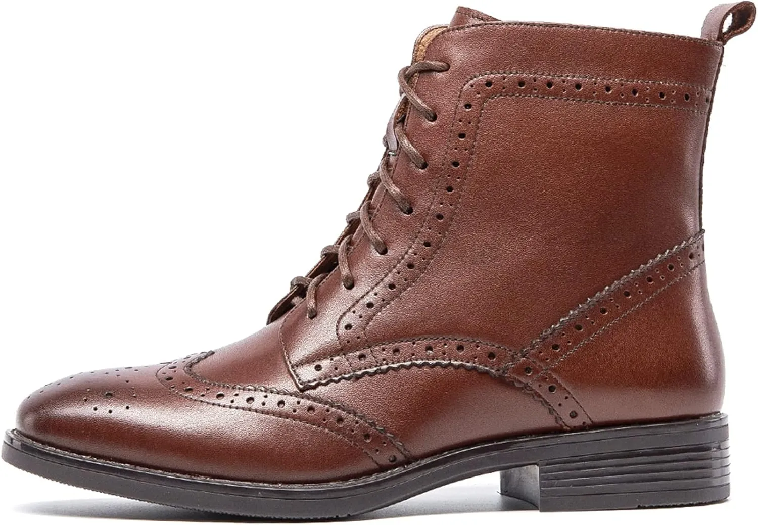 Women's Lace-Up Combat Boots Side Zipper Ankle Bootie Low Heel Brogue Leather for Girls Ladis Women Black Size 5