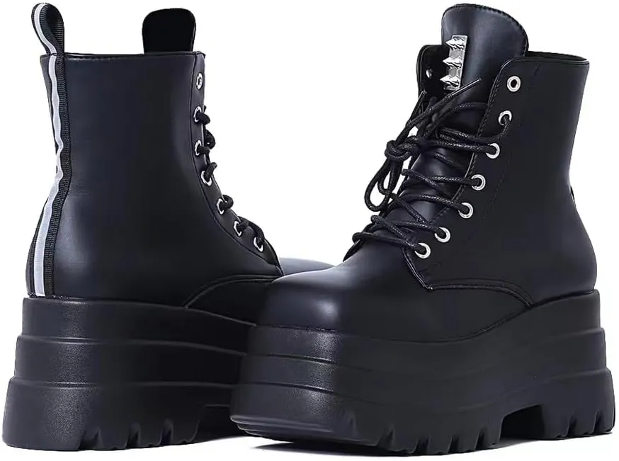 Women's Lace up Platform Goth Boots, Punk Wedge High Heel Combat Boots Booties, Gothic Ankle Boots Shoes