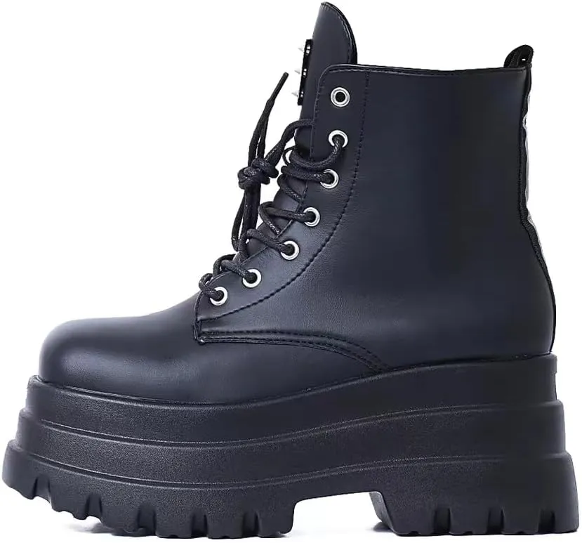 Women's Lace up Platform Goth Boots, Punk Wedge High Heel Combat Boots Booties, Gothic Ankle Boots Shoes