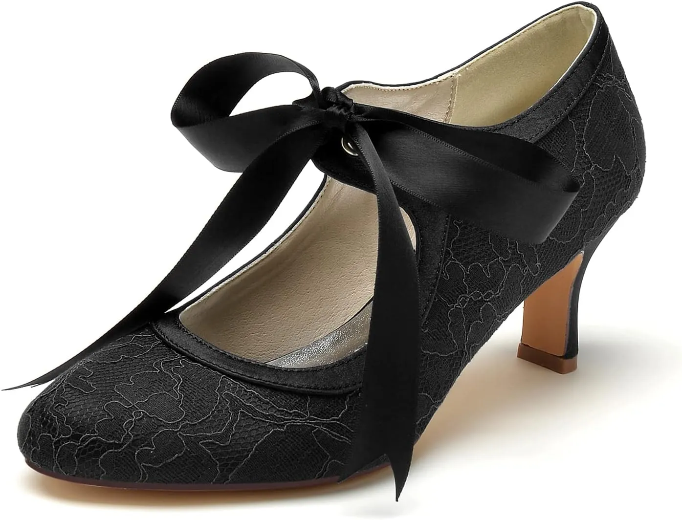 Women's Lace Wedding Shoes for Bride Block Heels Mary Jane Low Heels Bridal Shoes Evening Prom Party Dress Shoes Pumps 36862-555