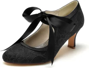 Women's Lace Wedding Shoes for Bride Block Heels Mary Jane Low Heels Bridal Shoes Evening Prom Party Dress Shoes Pumps 36862-555
