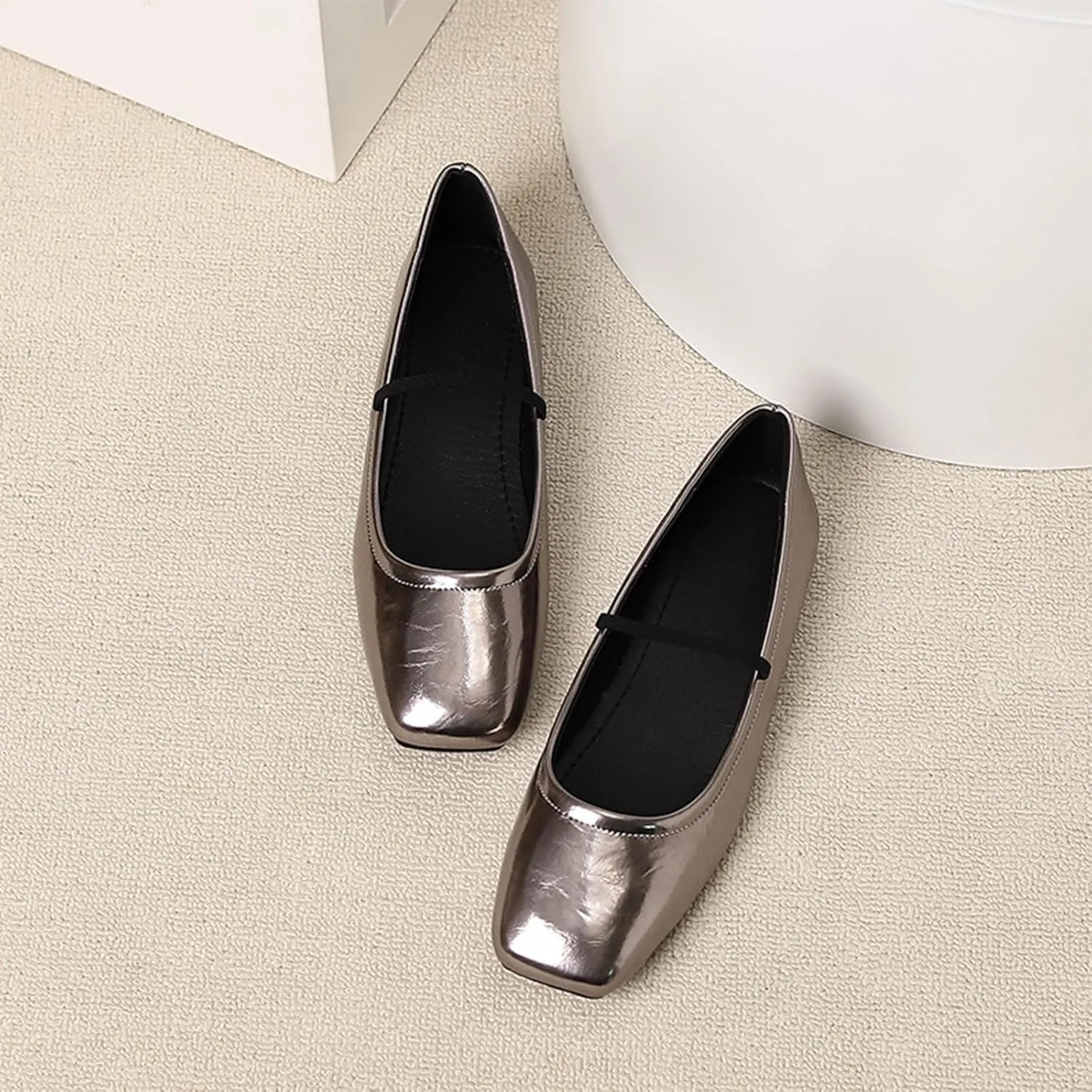 Women's Leather Ballet Flats - Square Toe Slip-On Mary Jane Flats Dressy & Casual Comfortable Walking Shoes for Women Soft Flat Shoes for Work or Daily Wear
