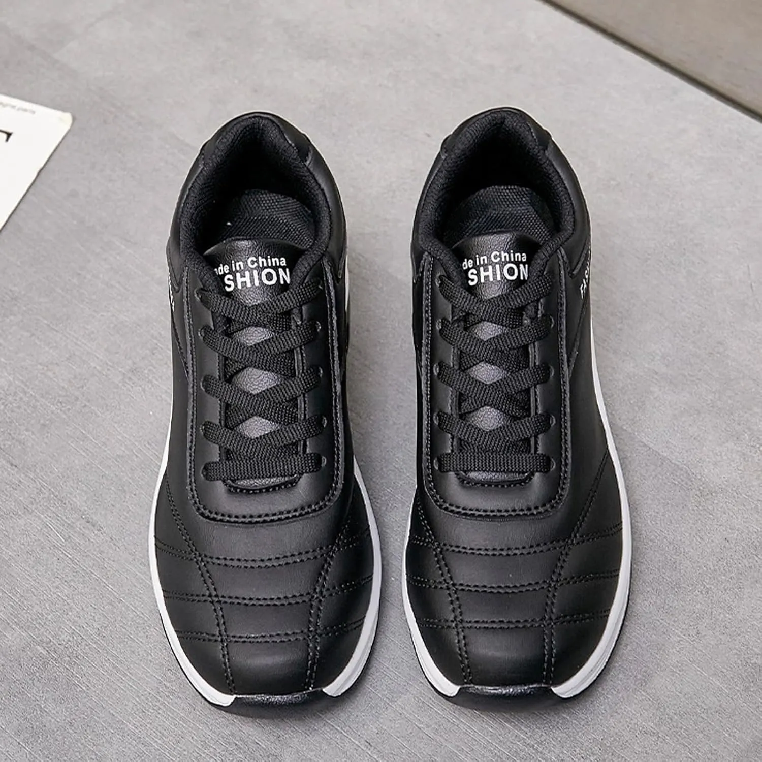Women's Leather Lace-up Orthotic Air Cushion Sneakers,Arch Support Comfortable Soft Sole Walking Rocker Shoes Fashion Breathable Gym Jogging Running Tennis Shoes