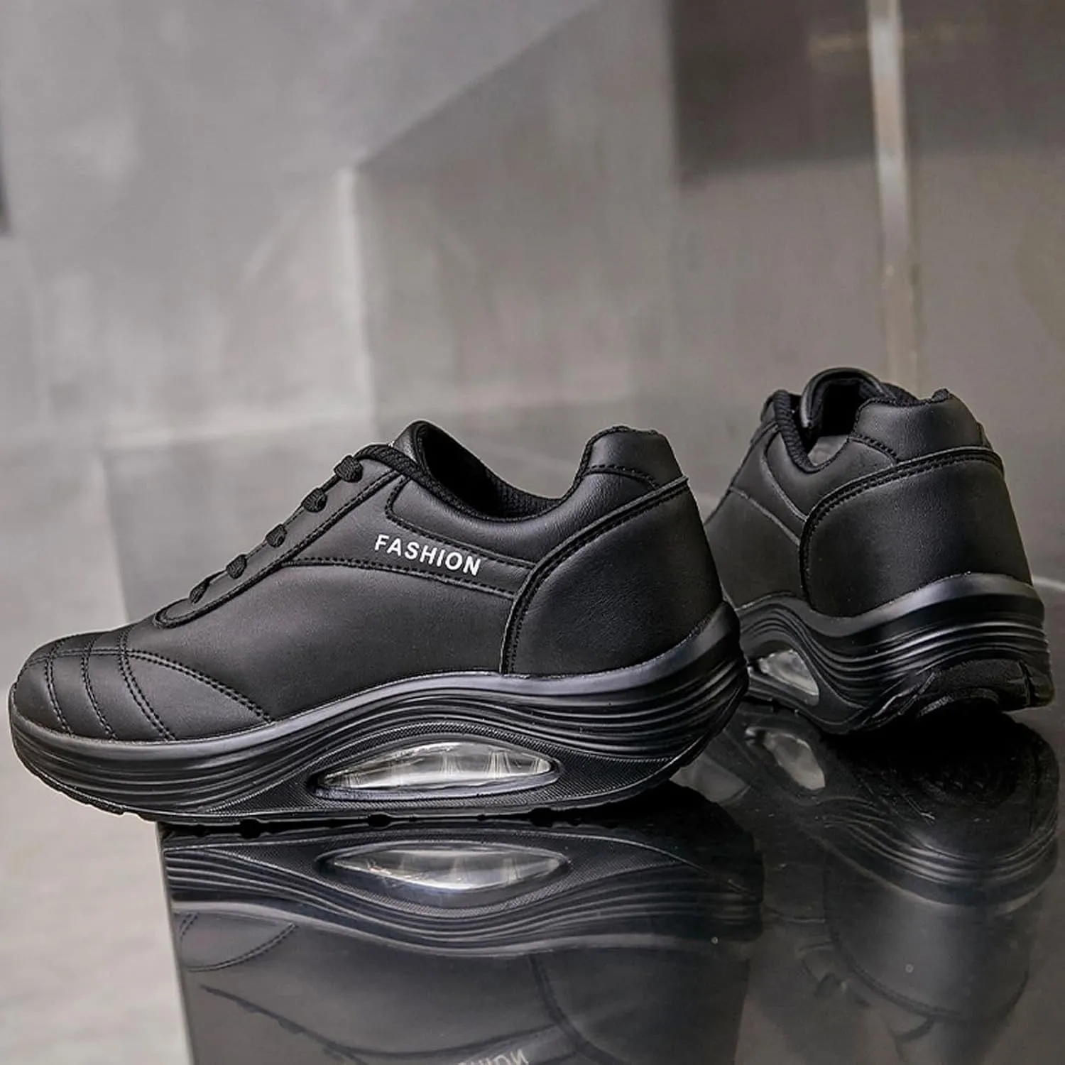 Women's Leather Lace-up Orthotic Air Cushion Sneakers,Arch Support Comfortable Soft Sole Walking Rocker Shoes Fashion Breathable Gym Jogging Running Tennis Shoes