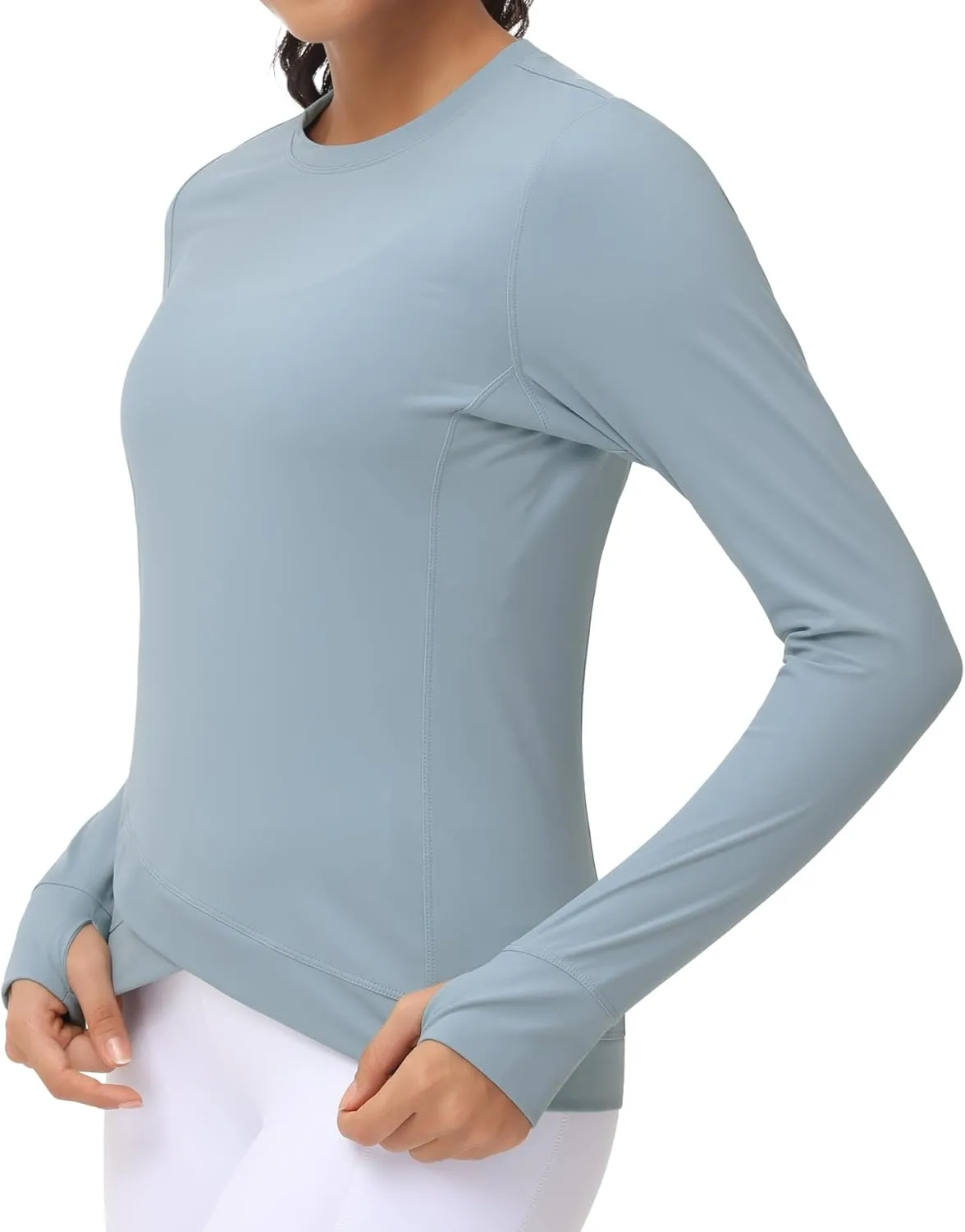 Women's Long Sleeve Compression Shirts Workout Tops Cross Hem Athletic Running Yoga T-Shirts with Thumb Hole