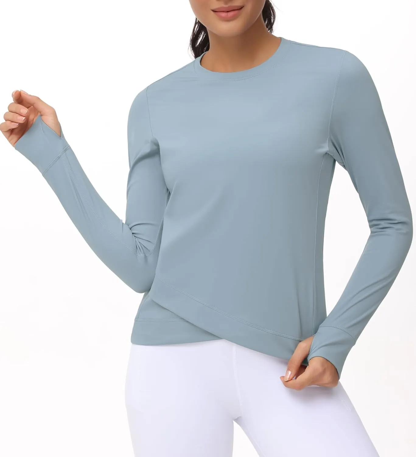 Women's Long Sleeve Compression Shirts Workout Tops Cross Hem Athletic Running Yoga T-Shirts with Thumb Hole