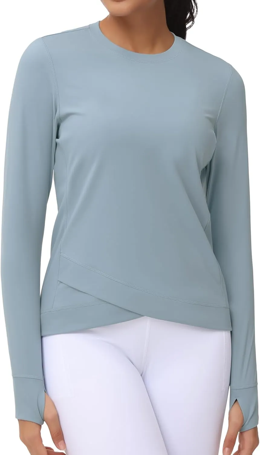 Women's Long Sleeve Compression Shirts Workout Tops Cross Hem Athletic Running Yoga T-Shirts with Thumb Hole