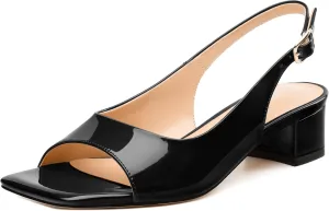 Womens Low Heel Slingbacks, Square Peep Toe Block Heel Sandals for Women, Comfort Heeled Casual Shoes