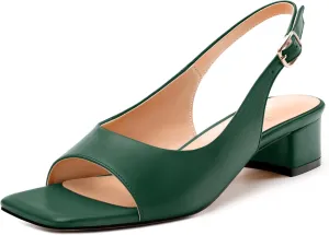 Womens Low Heel Slingbacks, Square Peep Toe Block Heel Sandals for Women, Comfort Heeled Casual Shoes