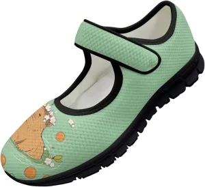Women's Mary Jane Sneakers Breathable Walking Shoes Fashion Adjustable Working Shoes Lightweight Flat Shoes