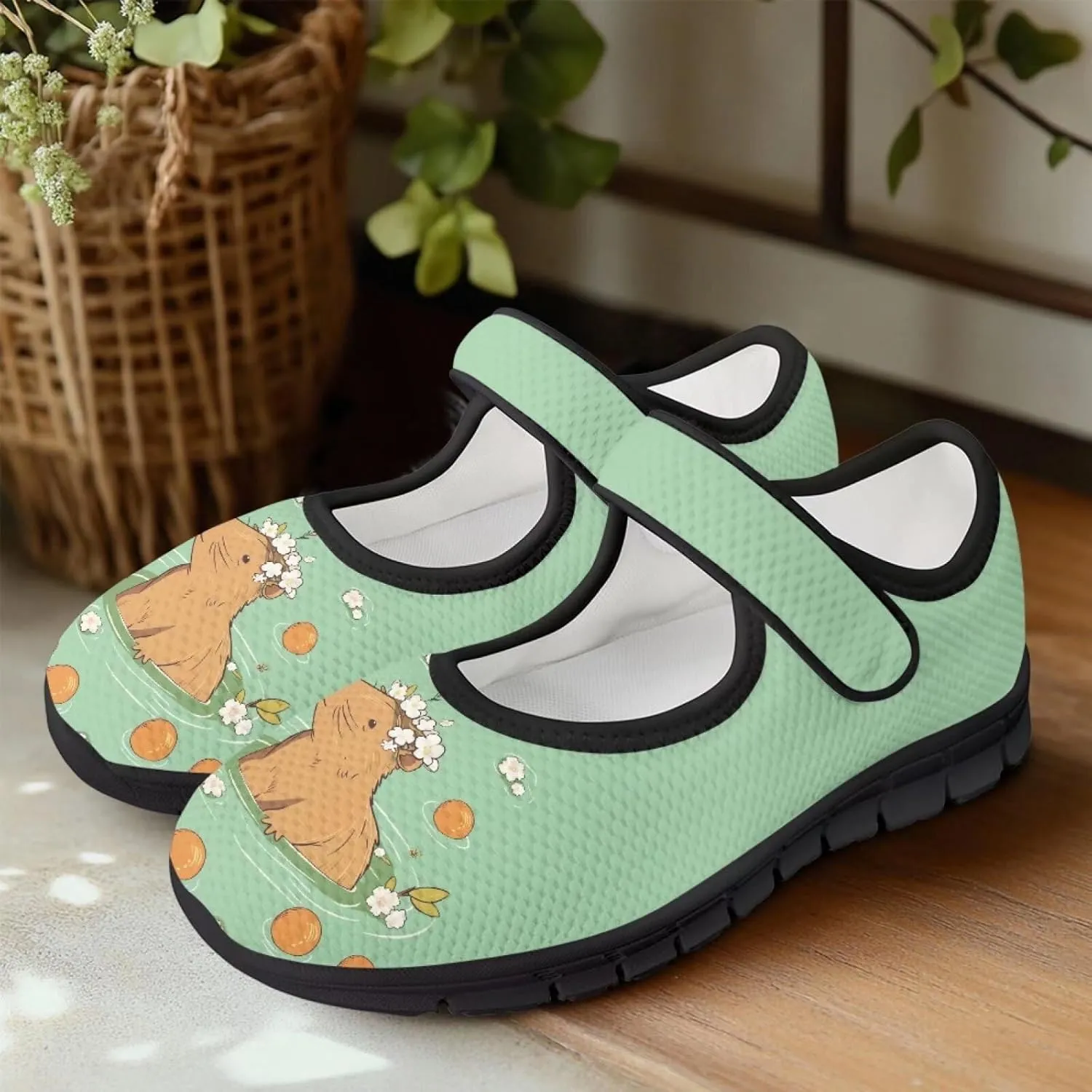 Women's Mary Jane Sneakers Breathable Walking Shoes Fashion Adjustable Working Shoes Lightweight Flat Shoes
