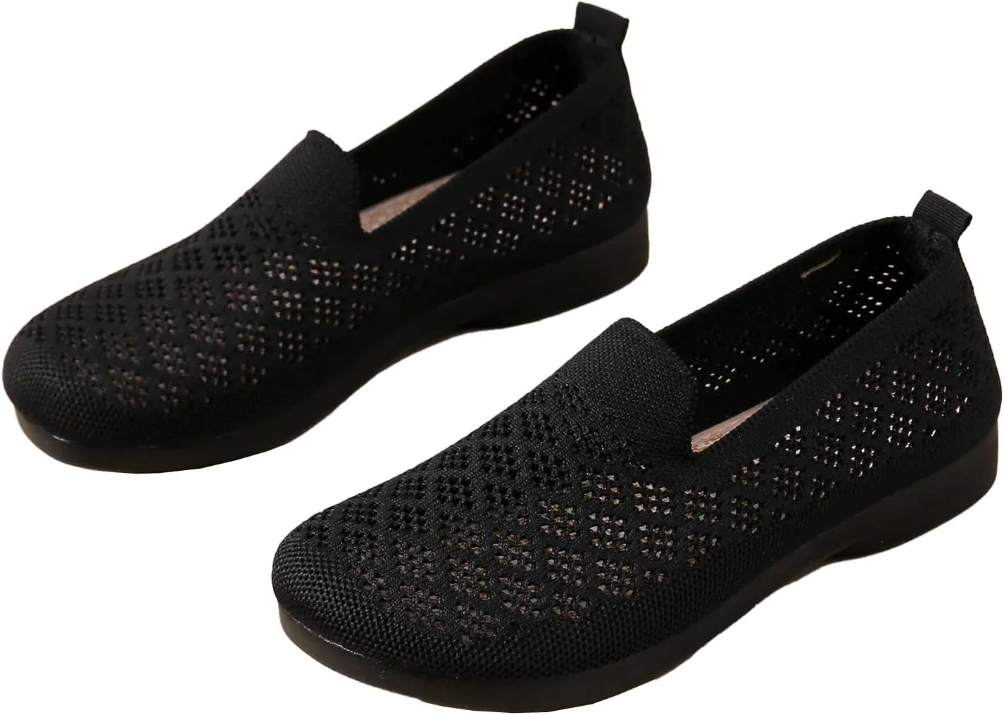 Women's Mesh Cutout Cloth Flats Loafer Shoes Round Toe Comfort Breathable Casual Slip On Walking Shoes for Flexible Workout