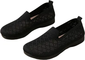 Women's Mesh Cutout Cloth Flats Loafer Shoes Round Toe Comfort Breathable Casual Slip On Walking Shoes for Flexible Workout