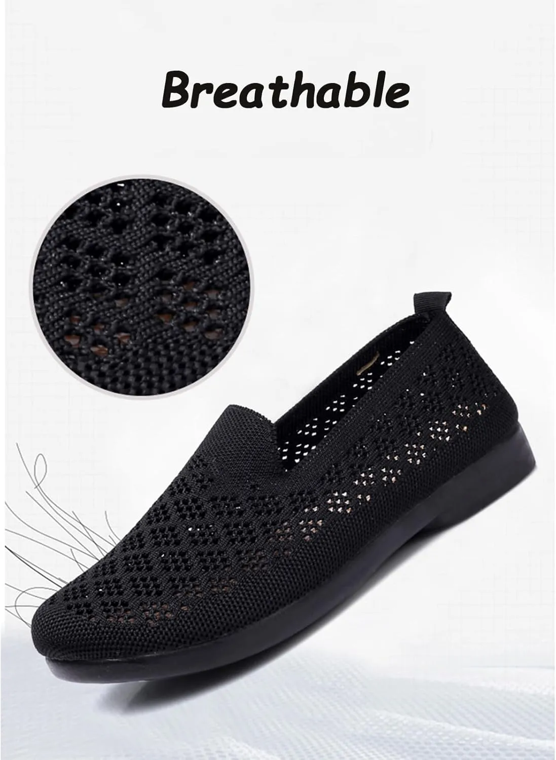 Women's Mesh Cutout Cloth Flats Loafer Shoes Round Toe Comfort Breathable Casual Slip On Walking Shoes for Flexible Workout
