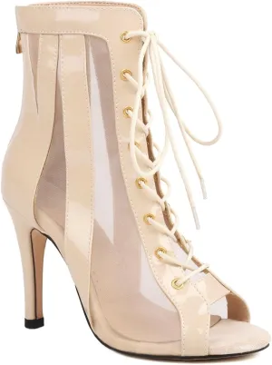 Women's Mesh Sandals Peep Toe High Top Sandals Lace Up Summer Open Toe Bootie