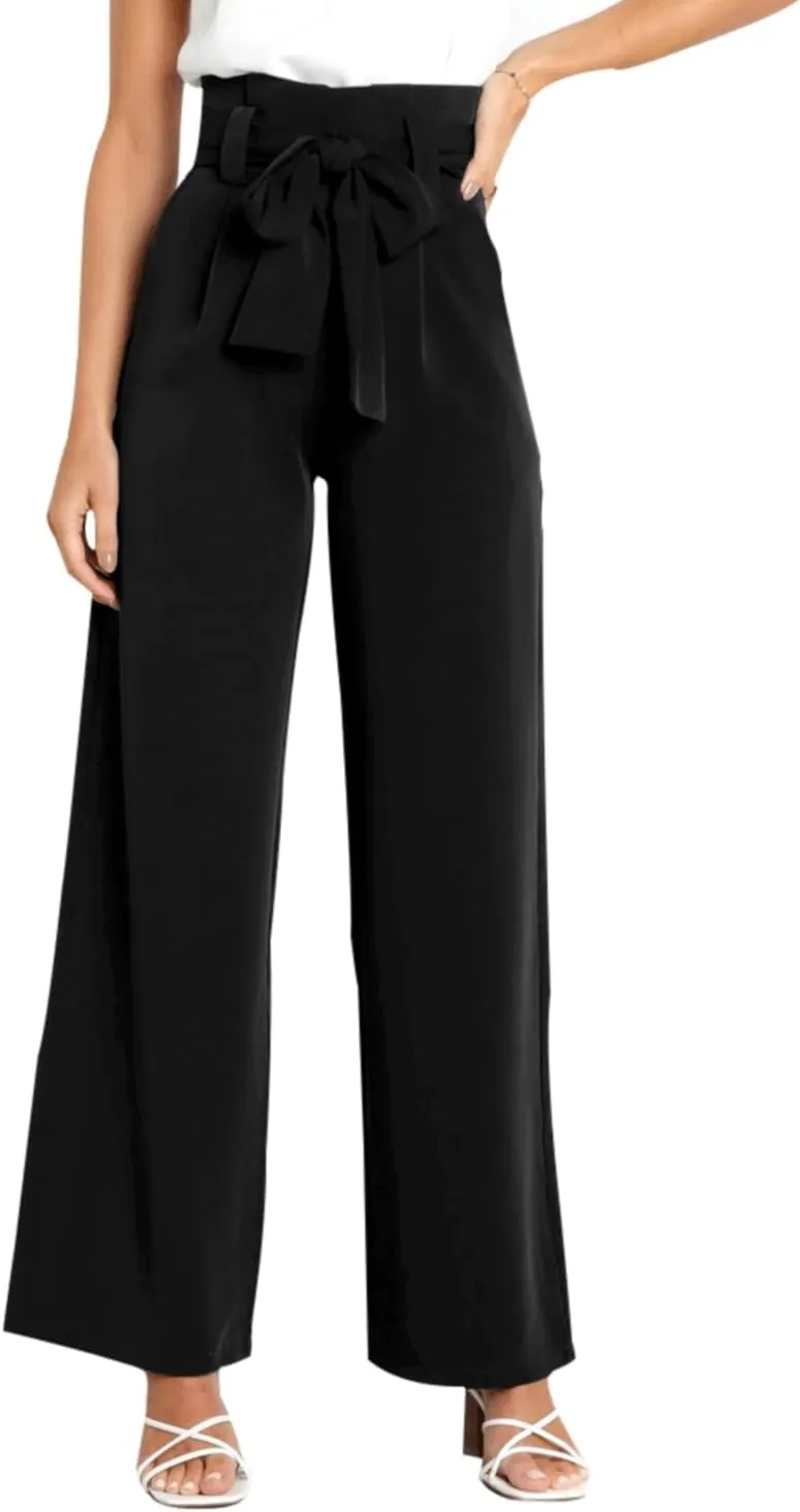 Women's Pants Casual High Waist Straight Wide Leg Pants for Women Adjustable Tie Knot Loose Trousers with Pockets