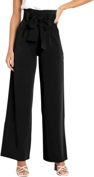 Women's Pants Casual High Waist Straight Wide Leg Pants for Women Adjustable Tie Knot Loose Trousers with Pockets