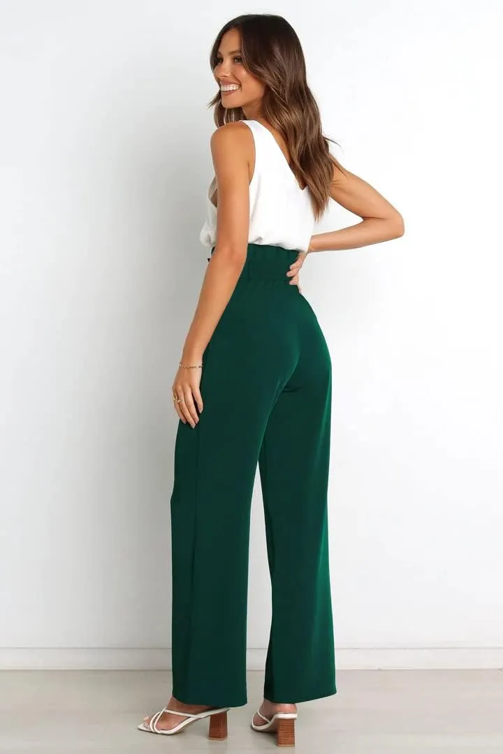 Women's Pants Casual High Waist Straight Wide Leg Pants for Women Adjustable Tie Knot Loose Trousers with Pockets