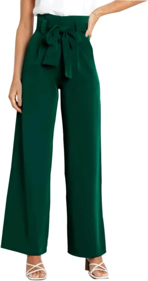 Women's Pants Casual High Waist Straight Wide Leg Pants for Women Adjustable Tie Knot Loose Trousers with Pockets