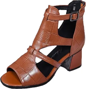 Women's Peep Toe Chunky Heel High Top Sandals Summer Side Cutout Back Ankle Strap Buckle Zipper Booties Sexy Open Toe Outdoor Ladies Wedding Roman Sandals heeled sandals