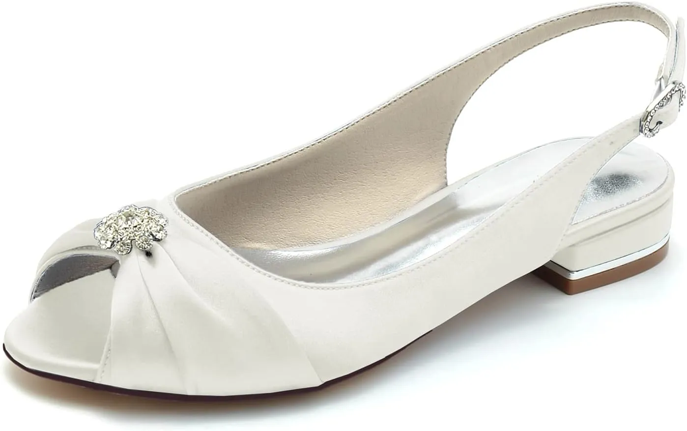 Women's Peep Toe Saitn Wedding Shoes for Bride Flats Comfortable Rhinestones Bridal Flats Evening Prom Party Dress Shoes Pumps
