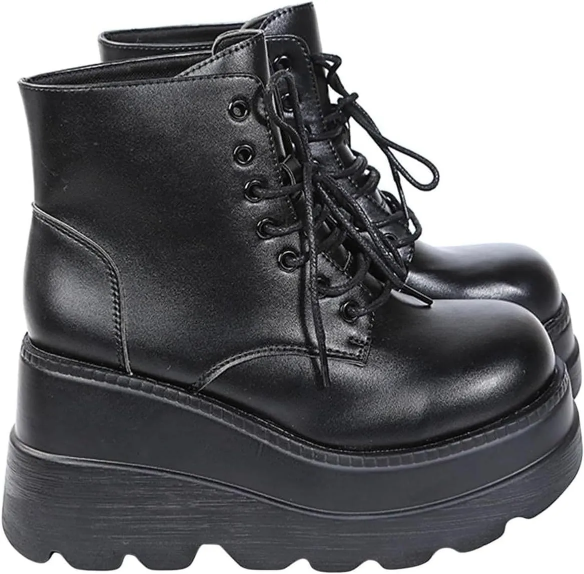 Womens Platform Boots Halloween Goth Punk Ankle Booties Lace-up Black Motorcycle Combat Boot