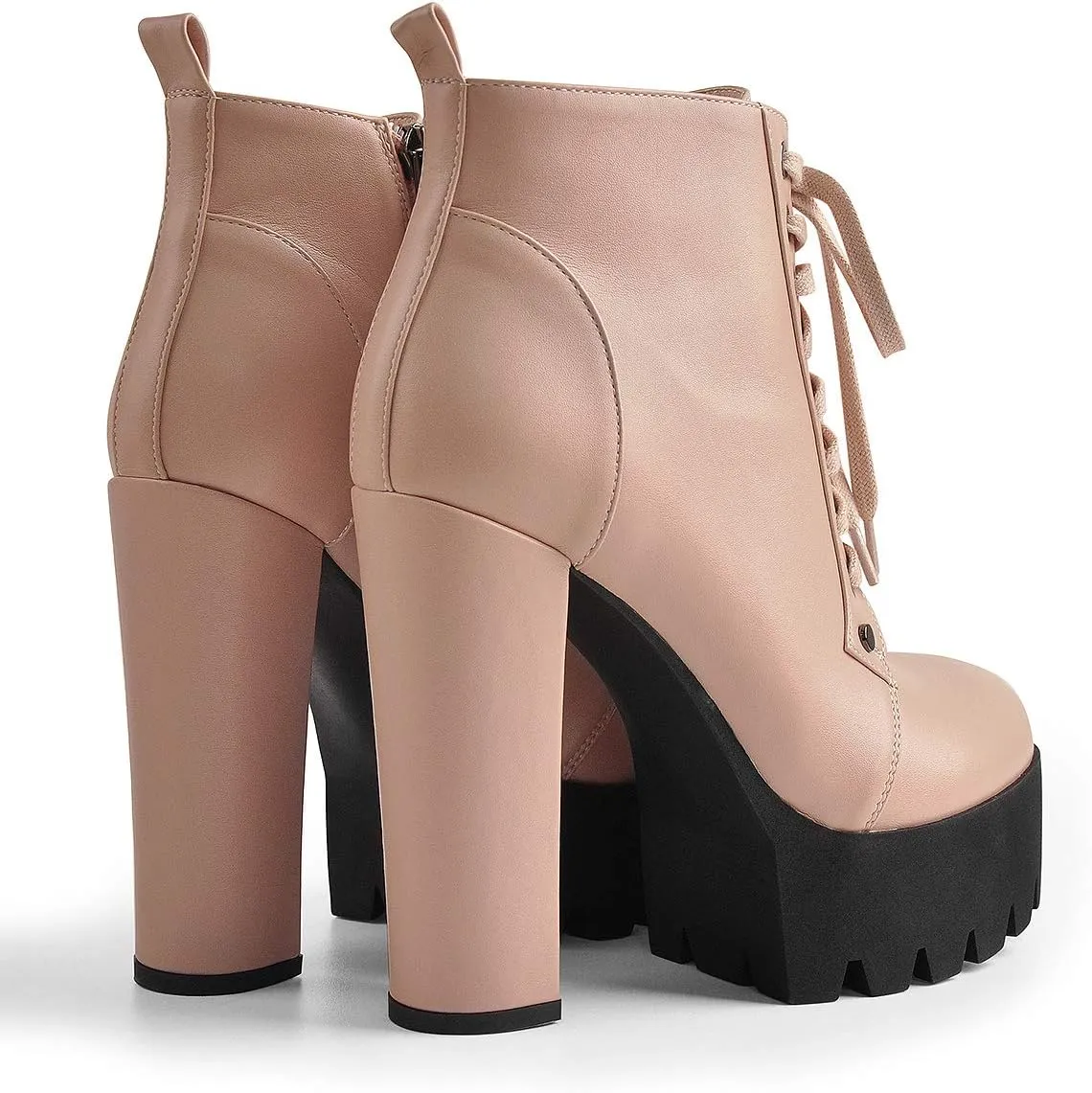 Women's Platform High Chunky Heel Leather Shoes Lace Up Side zipper Ankle Boots Fashion Autumn Winter Shoes